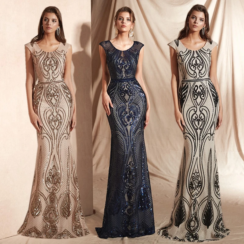 Элегантные вечерние платья с блестками и юбкой годе Новое поступление 2020