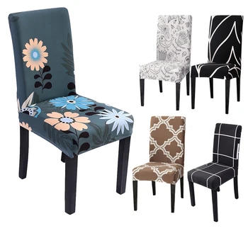 

Stretch Seat Chair Covers Printed Elastic Chair Cover Spandex Slipcovers For Dining Room Wedding Banquet Hotel