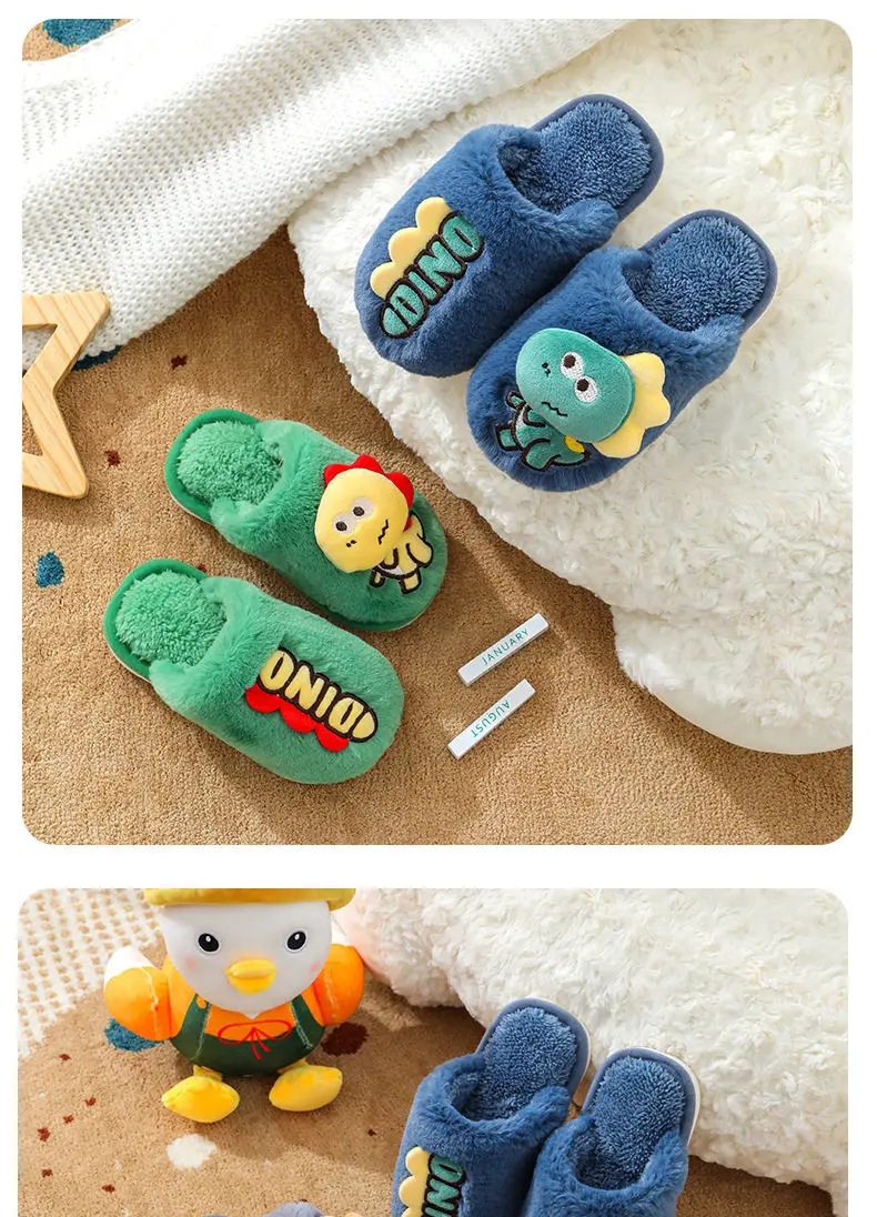 bata children's sandals New Cute Little Dinosaur Baby Slippers Winter Warm Kids Furry Cotton Slippers Boys Girls Soft Anti-Slip Home Slipper Comfort best leather shoes