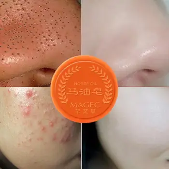 

Horse Oil Handmade Soap Removal Blackhead Acne Pore Clean Natural Moisturizing Whitening Skin Care Soapwith Foaming Net TSLM1