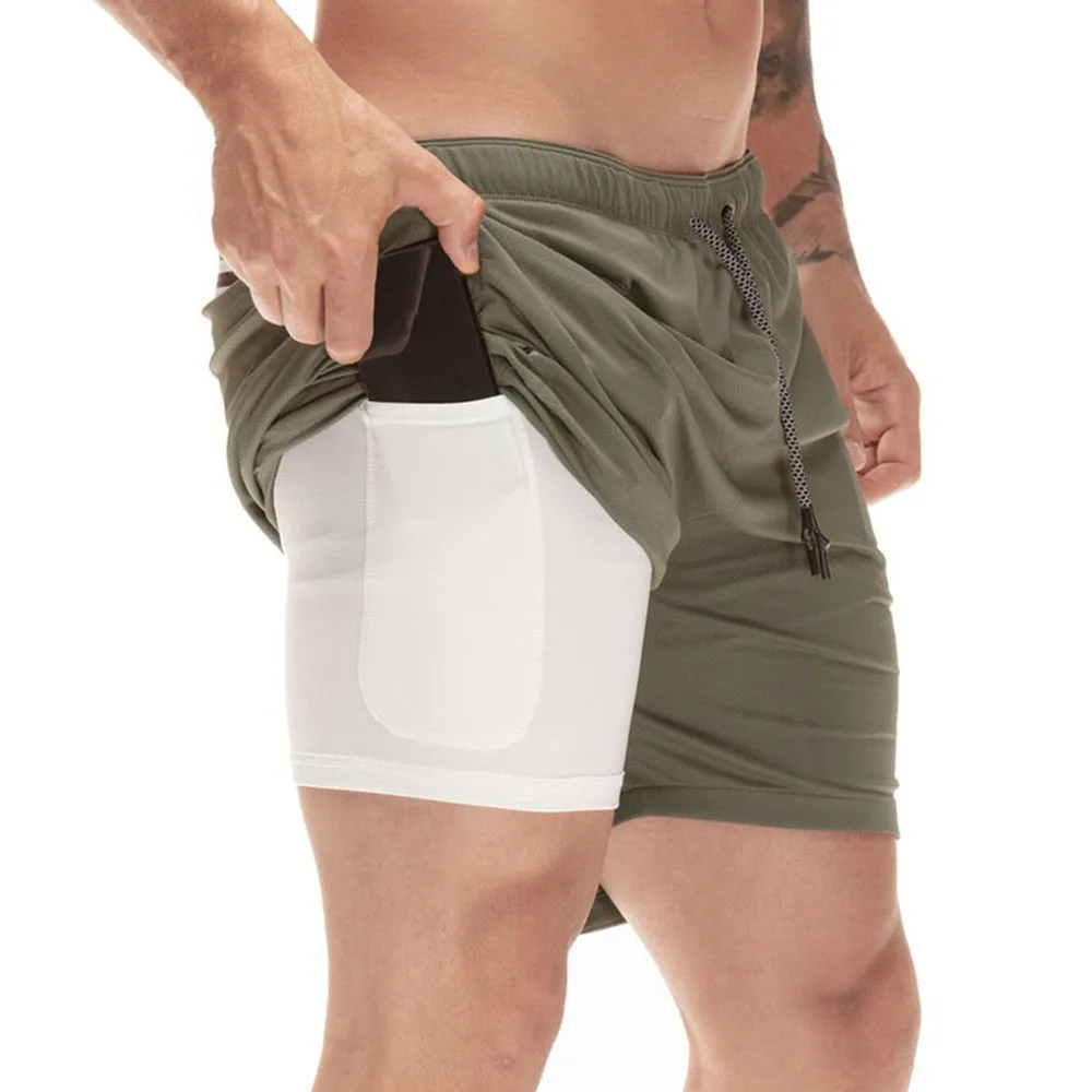

Jogger Shorts Men Double layer 2 in 1 Short Pants Gyms Fitness Built-in pocket Bermuda Quick Dry Beach Shorts Male Sweatpants