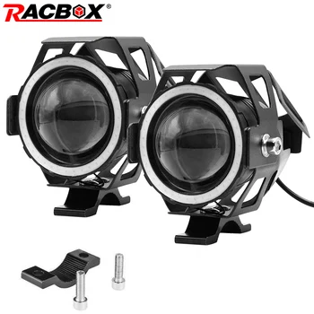 

2x Motorcycle LED Spotlight Angel eye devil eye Motorbike Headlight U7 Hi/Lo beam DRL bright auxiliary lamp with switch line