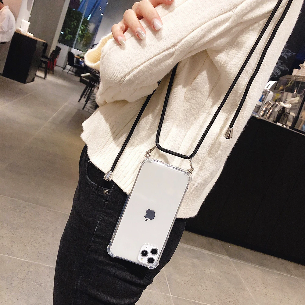 

Fashion Cross Shoulder Strap Clear TPU Case For iPhone 11 Pro Max XS Max XR X 7 8 6 6S Plus Case Shockproof Cover Phone Fundas