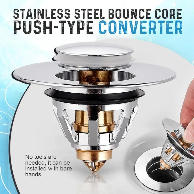 Stainless Steel Push-type Bounce Core Universal Wash Basin Bounce Drain Filter 