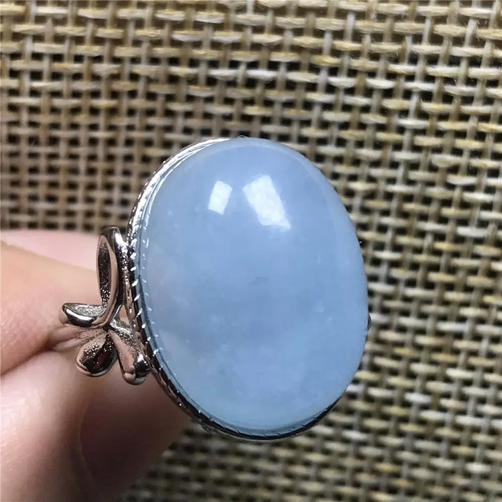 Natural Aquamarine Ring For Woman Lady Man Blue Clear Crystal 17x13mm Beads Stone Silver Fashion Adjustable Ring Jewelry AAAAA