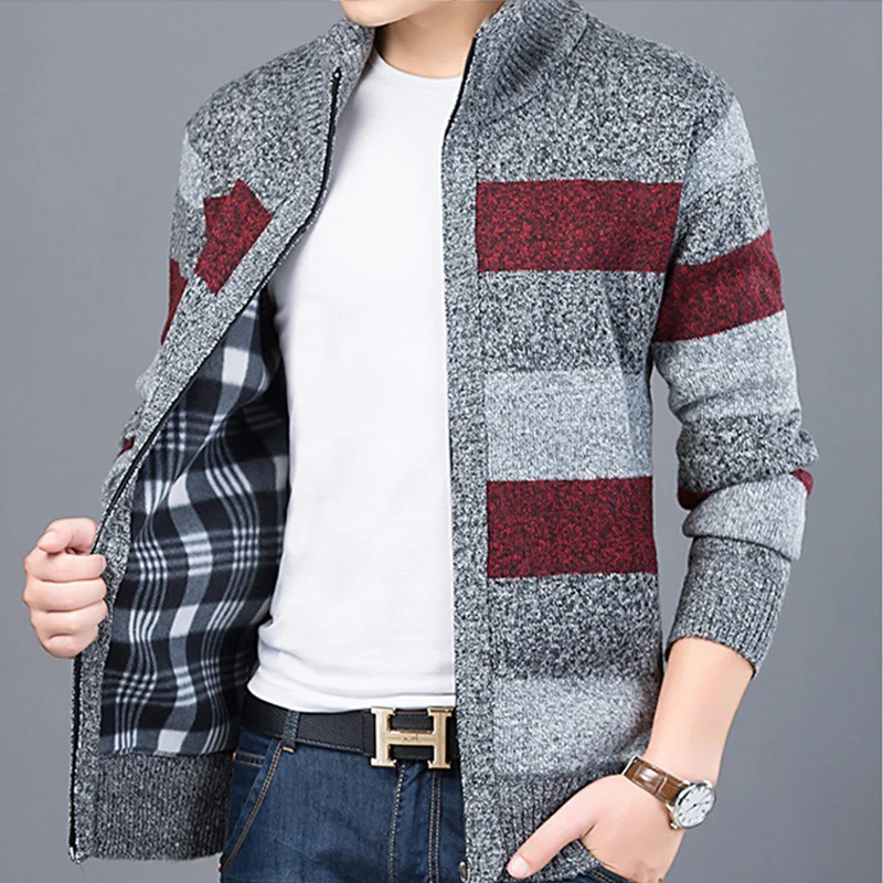 Men's Fashion Sweater Zipper Cardigan Jacket Casual Slim Warm Thick Long Sleeve Stand Collar Color Matching Sweater For Men Men's Fashion Sweater Zipper Cardigan Jacket Casual Slim Warm Thick Long Sleeve Stand Collar Color Matching Sweater For Men