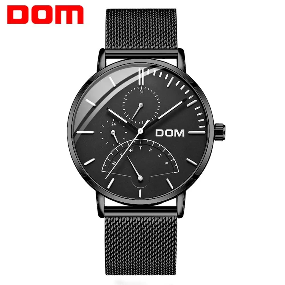 

Men Watches Luxury Brand Multi Function Mens Sport Quartz Watch Waterproof Leather Black Wrist Watch Men Clock M-511BK-1M DOM