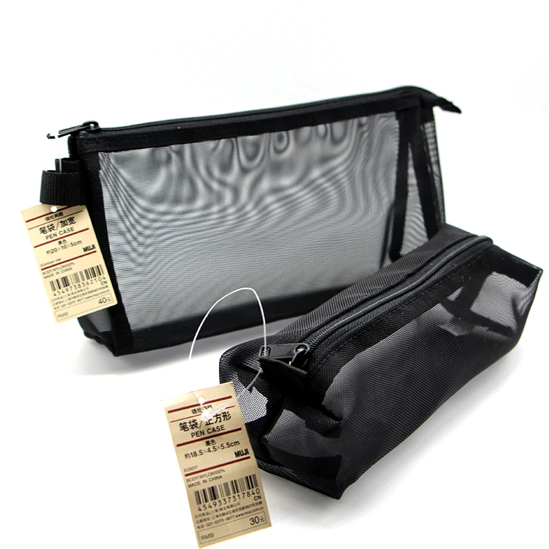 

1PC MUJI Simple Transparent Mesh Pencil Case Office Student Pencil Cases Nylon School Supplies Pen Box