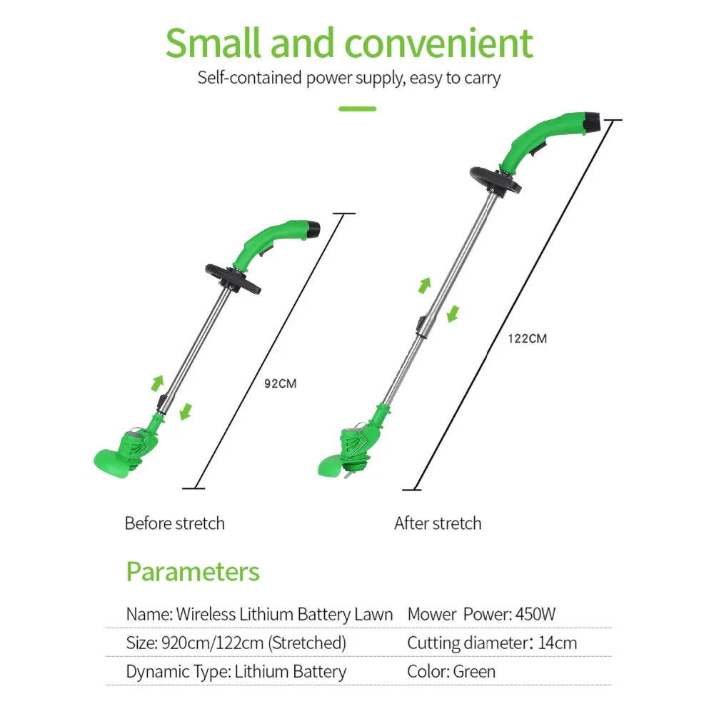 KKmoon 12V литиевая Беспроводная ручная газонокосилка, работающая на газонокосилка регулирующимися ручками сад Мощность триммер 2000 мА/ч, Перезаряжаемые