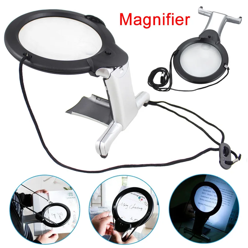 

Magnifier Loupe 2X 6X Optical Lens with LED Light Hanging Neck Reading Sewing Illuminated Magnifier Hands Free LED loupe Lighted