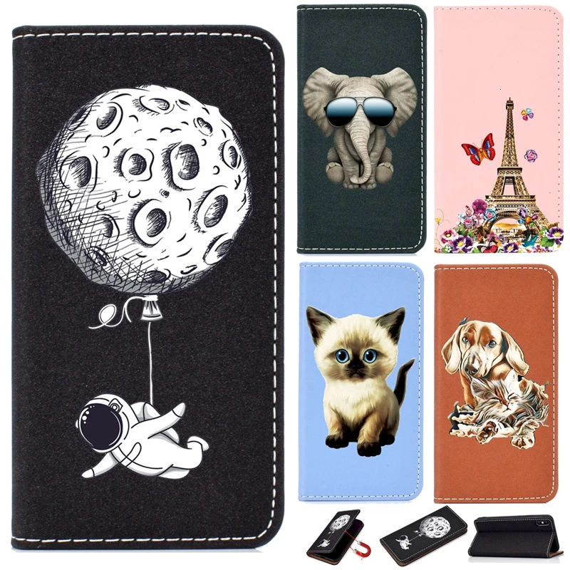 

Leather Case For Xiaomi Mi A3 9T Redmi Note 6 7 7A 8 K20 Pro CC9 Elephant Moon Cat Dog Coque Wallet Card Slots Book Phone Cover