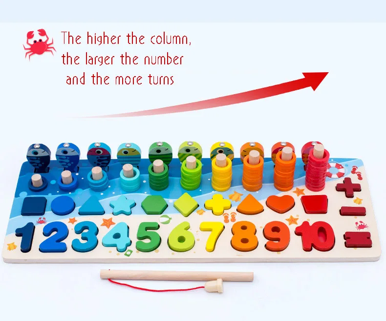 Montessori Wooden Educational Teaching Aids Children's Mathematics Toys Number Color Shape Fishing Logarithmic Board Kids Toys