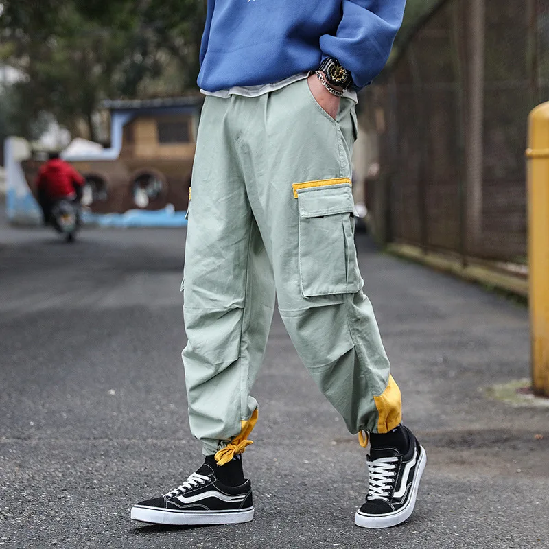 

2019 Spring And Summer New Style MEN'S Casual Pants Japanese-style Popular Brand Contrast Color Large Pocket Beam Leg MEN'S Over