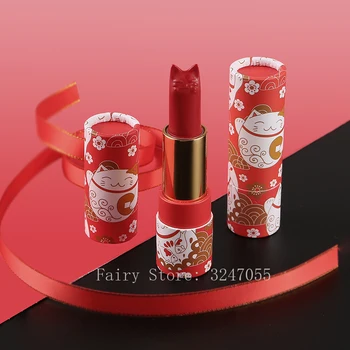 

10/30/50pcs Cute Red Lucky Cat New Year Paper Round Empty Lipstick Tube 12.1mm Lip Balm Container Cosmetics Refillable Shell