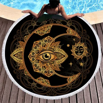 

Mandala Round Beach Towel Printed Moon Hands Microfiber Bath Towels With Tassels Summer Sport Yoga Mat Large Roundie Beach Towel