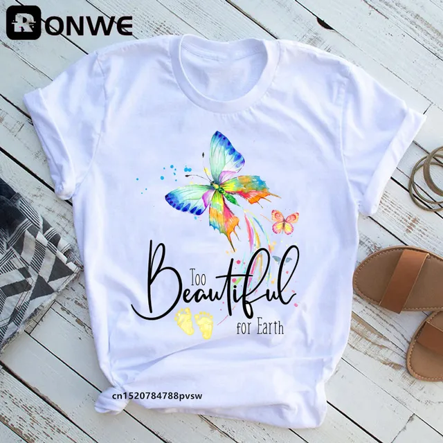 Woman Butterfly Tree Print Harajuku Summer Tshirts Casual Round Neck Short Slee Top Tee Shirt,Drop Ship B2021-6
