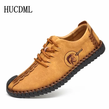 

Leather Casual Shoes Black Men Loafers Soft Bottom Lace Up Driving Men's Shoes Big Size 38-47 Support Dropshipping