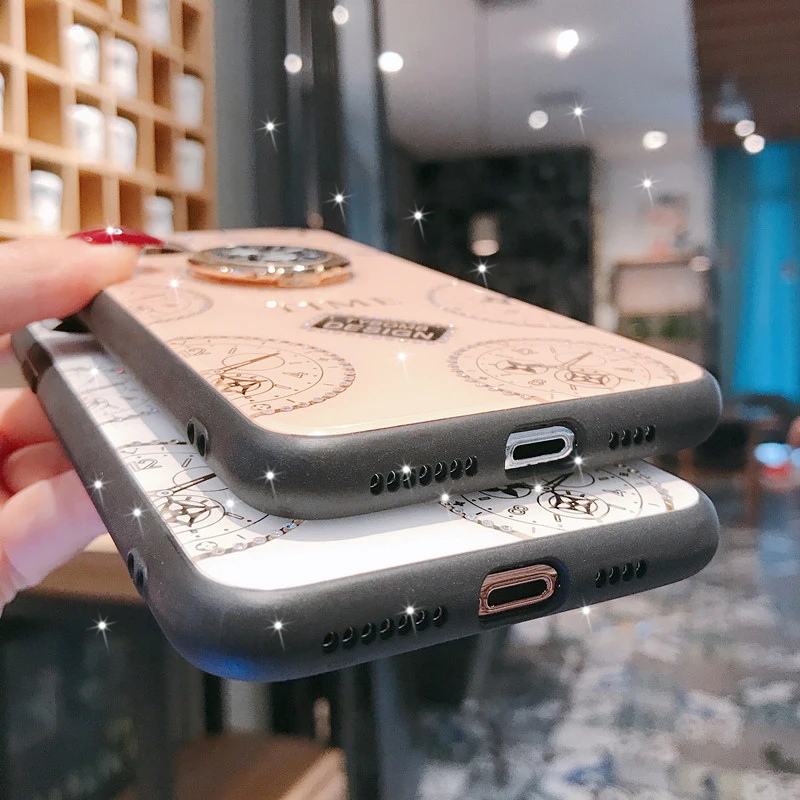 Роскошный мягкий силиконовый чехол для Xiao mi Red mi 8, 8A, mi 9, Pro, 9, SE, CC9E, A3 Lite, Модный чехол с часами и блестками, с подставкой из ТПУ