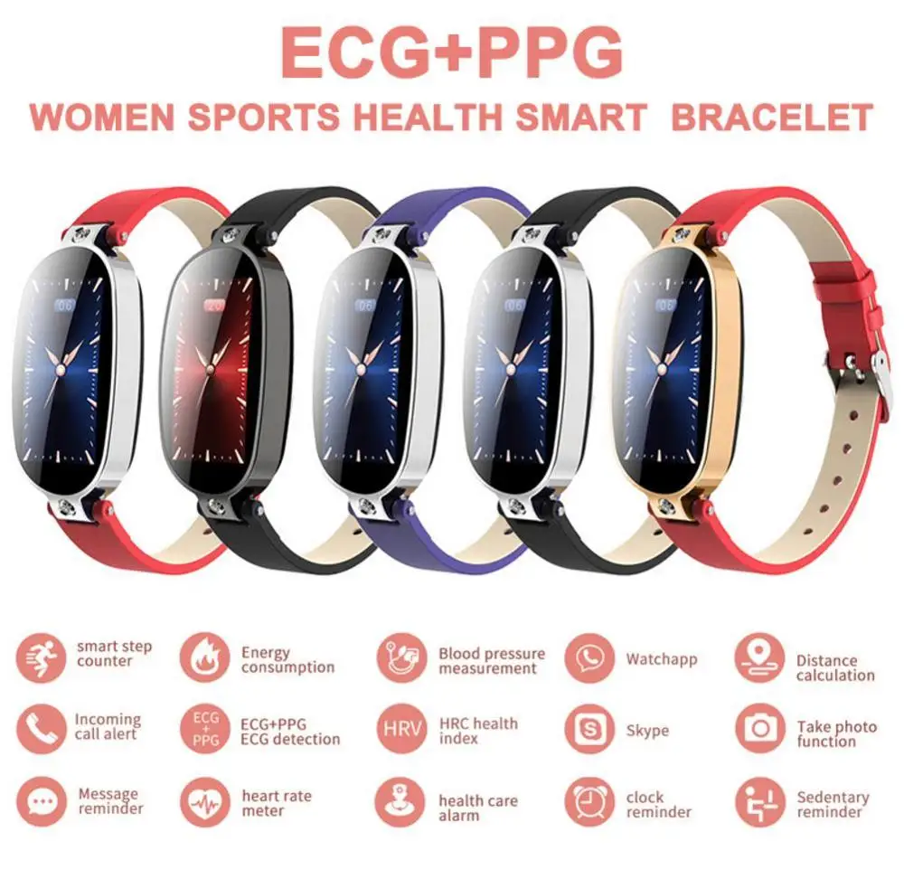 Female Smart Bracelet Fitness Tracker PPG ECG Blood Pressure Call Reminder B79 Color Screen Health Waterproof Bluetooth Watch