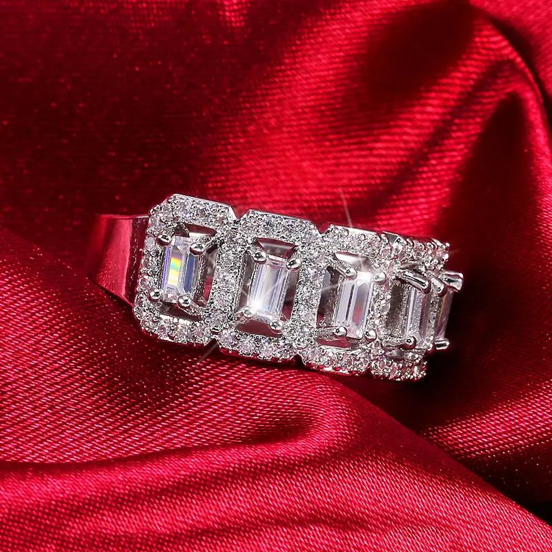 USTAR Роскошные Геометрические Квадратные свадебные кольца для женщин блестящие CZ Кристаллы серебряные женские кольца для помолвки Anel bague вечерние подарки