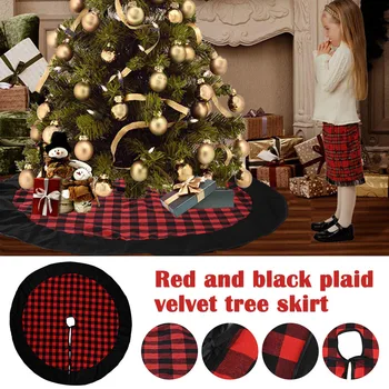 

Christmas Tree Skirt Decoration Supplies Red And Black Plaid Velvet Tree Skirt Plaid 120cm Party Holiday Decorations Skirt d2