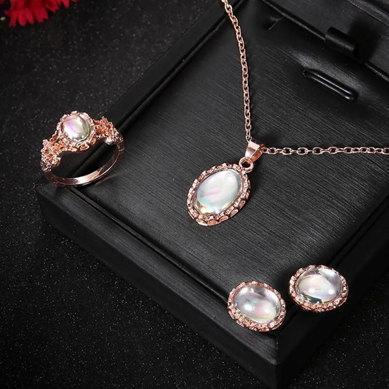 3 pcs/set of Natural Opal Jewelry Set Crystal Pendant Necklace Earrings Ring Set - Image 2