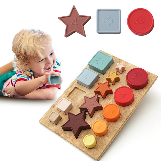 Soft Silicone Stacking Toy Set Silicone Toy Montessori Building Blocks DIY Construction Toy Rubber Teethers Balance Blocks Toy 1