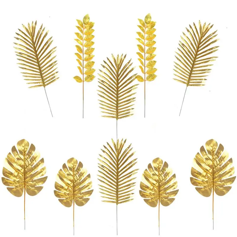 

10pcs Golden Tropical Leaf Artificial Tropic Leaves Simulation Plant Home Balcony Garden Landscape Wedding Party Decor Props
