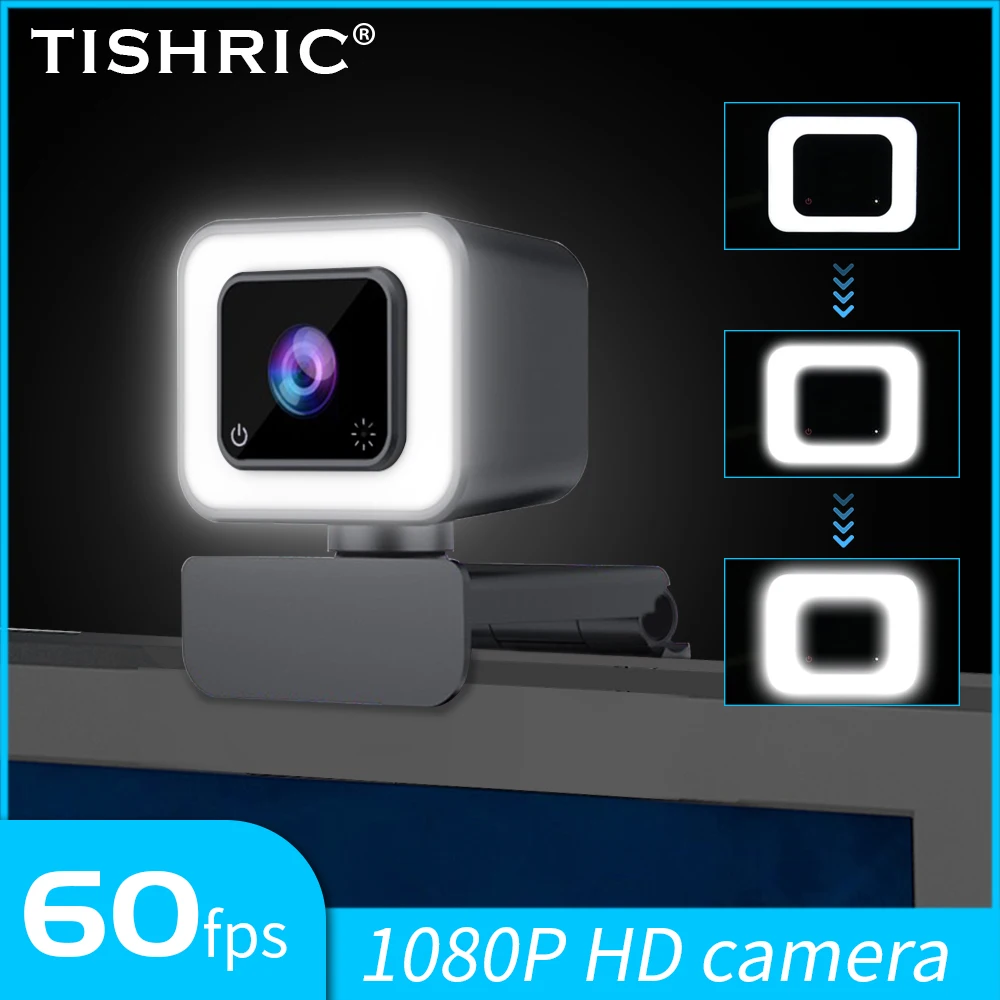 TISHRIC X801 Webcam 1080P 60Fps Autofocus Web Camera With Microphone LED Fill Light USB Type-C Live Broadcast Video Calling | Компьютеры и
