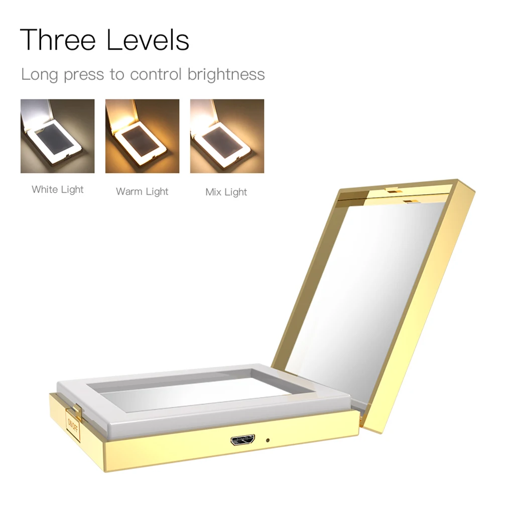 Mini Compact Folding Double Sided Magnifying Makeup Mirror, 1X  / 10X Magnification with 32 pcs Led Lights- Black / White