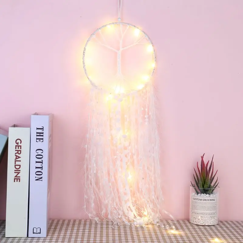Девочка Ловец снов с огнями DIY подвесные украшения колокольчики подруги креативные подарки на день рождения подвеска на стену, в автомобиль для дома