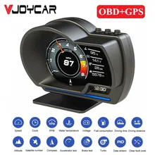 Compteur de vitesse HUD V60 pour voiture intelligente, avec double système GPS, affichage tête haute, indicateur de vitesse numérique, alarme de sécurité, RPM, température de l'eau, Code d'erreur clair, OBD2