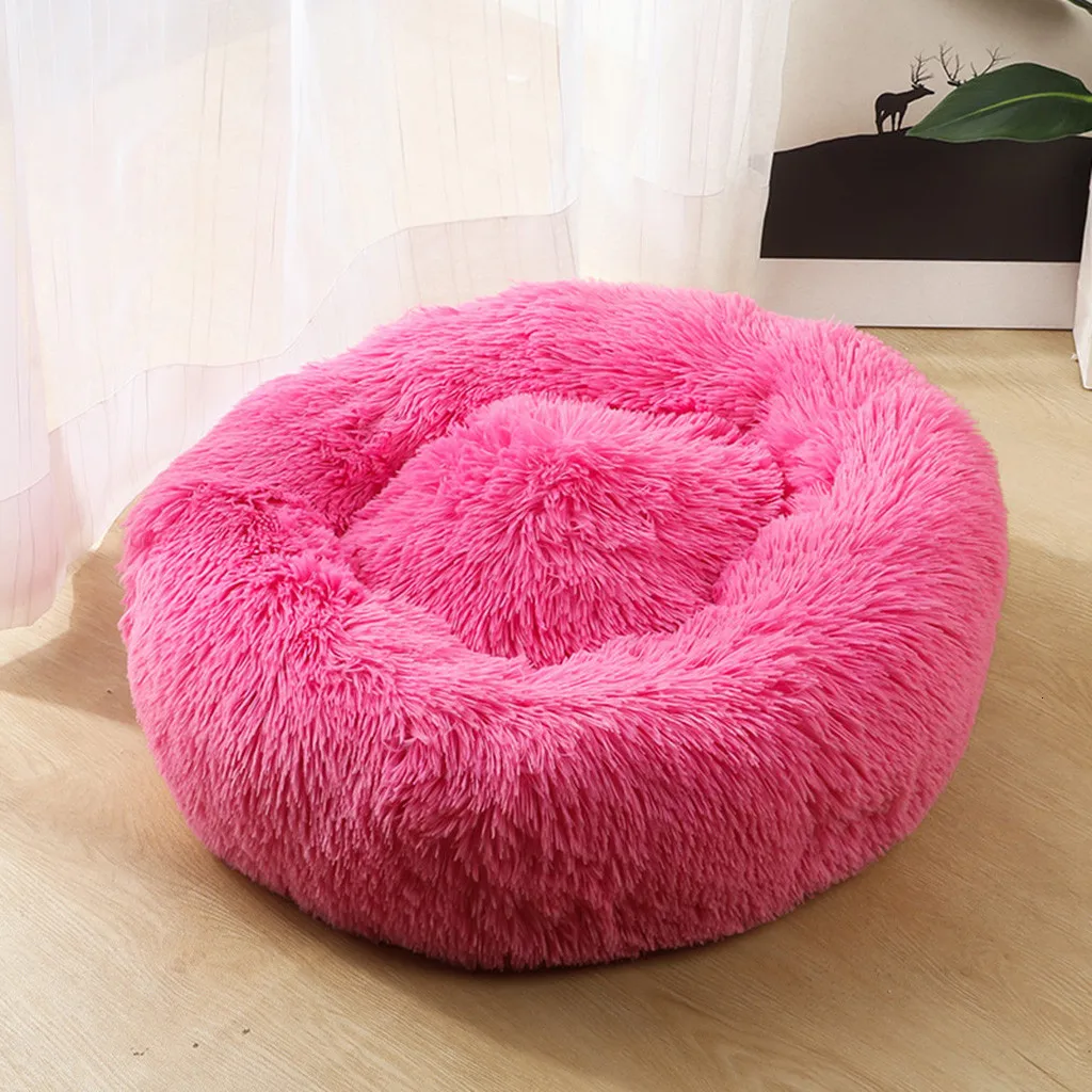 Cat Bed Round Plush House Pet Dog Bed Kitten Kennel Winter Warm Sleeping Bag Puppy Cushion Mat Portable Cat Supplies Cats Nest