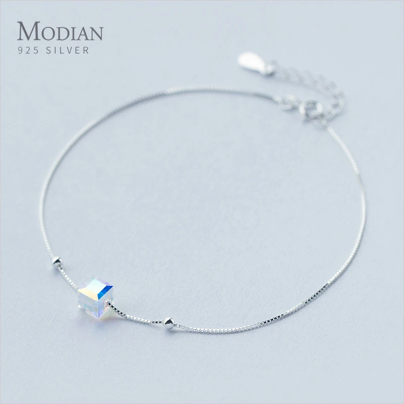 Modian 3D Square Fashion Silver Bracelet for Leg 925 Sterling Silver Anklets for Women Natural Crystal Stone Fashion Jewelry Modian 3D Square Fashion Silver Bracelet for Leg 925 Sterling Silver Anklets for Women Natural Crystal Stone Fashion Jewelry