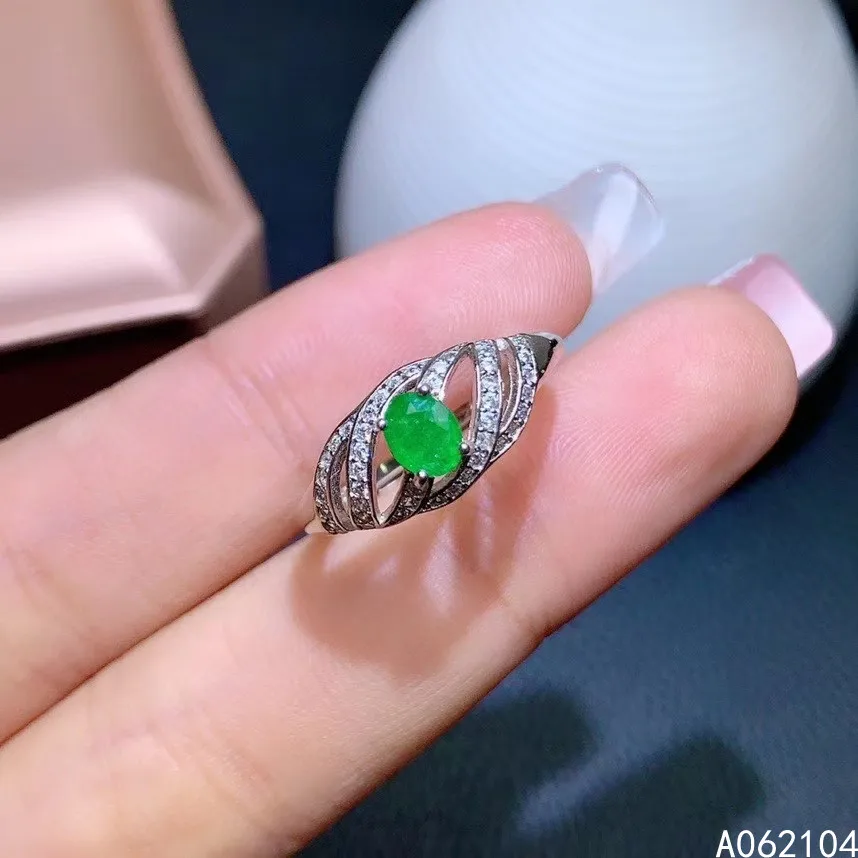 

KJJEAXCMY fine jewelry 925 sterling silver inlaid natural emerald Women's vintage popular OL style new gem ring support detectio