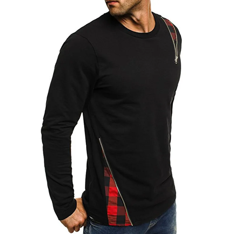 Moomphya, мужская клетчатая футболка с длинным рукавом, на молнии, в стиле хип-хоп, Мужская футболка, уличная, забавная футболка для мужчин