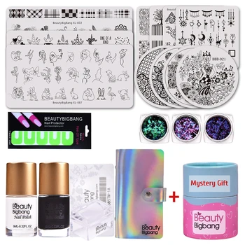 

BEAUTYBIGBANG 20Pcs/Set Nail Art Stamping Template Plate With Nails Sequins Polish Stamper Paint Sticker Case Mystery Gift Set
