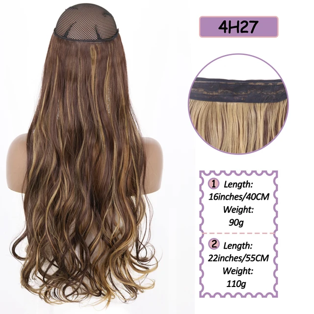 Synthetic No Clip Halo Hidden Hair Extension Ombre Artificial Natural Fake False Long Short Straight Hairpiece Blonde For Women 4H27