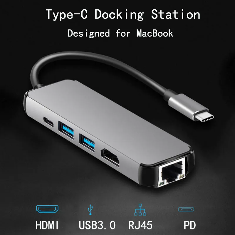 USB C док-станция для ноутбука USB 3,0 HDMI RJ45 Gigabit PD Fealushon для MacBook samsung Galaxy S9/S8/S8+ type C usb-хаб