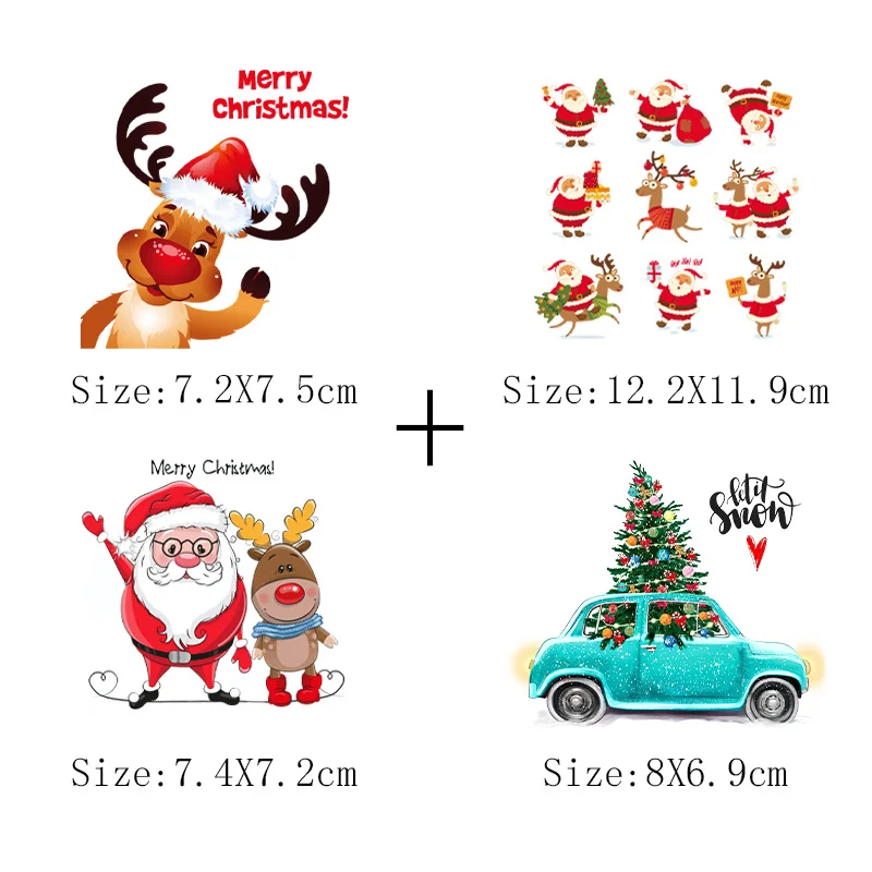 9pz Toppe Termoadesive Natalizie per Abbigliamento, Grandi Vinile a Trasferimento Termico per Tessuti Carini Albero di Natale Alce Motivo Babbo Natale per Magliette Felpe con Cappuccio Borse