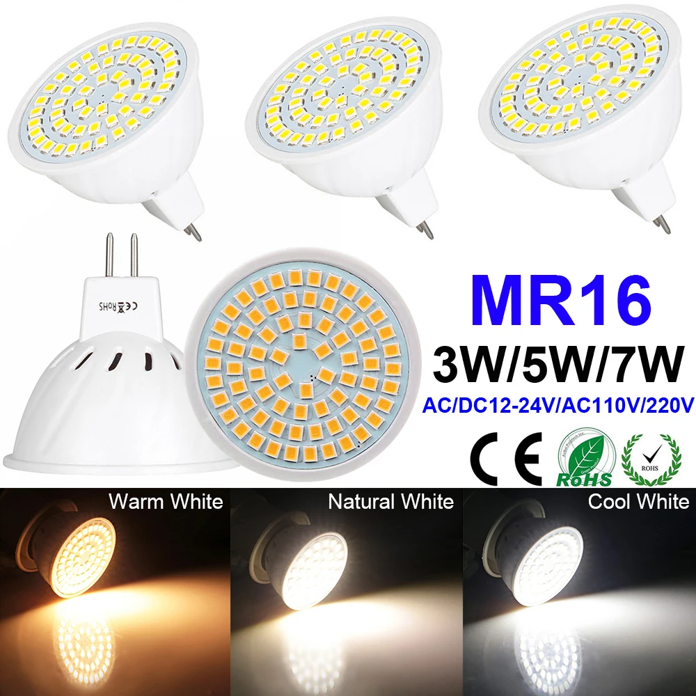 LED MR16 Light Bulbs 3W/5W/7W AC/DC12V-24V Halogen Replace Lamps Bulb Home Decor 