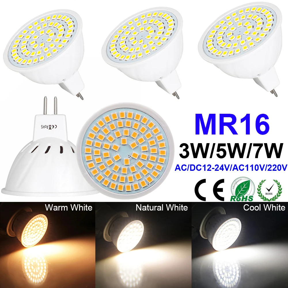 MR16 светодиодный прожектор 3 Вт/5 Вт/7 Вт AC/DC12V-24V AC110V/AC220V теплый белый натуральный белый холодный белый D40