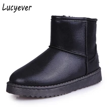 Lucyever/классические женские теплые зимние сапоги из искусственной кожи на меху; Водонепроницаемая хлопковая обувь; женские слипоны на плоской подошве; ботильоны на платформе; botas