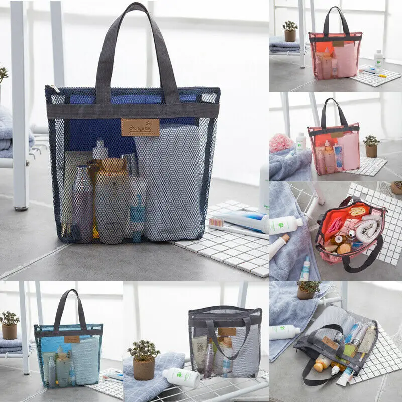  Fashion Travel Toiletries Storage Bag Solid Mesh Zipper Handbag Cosmetic Wash Storage Bag Makeup Ba