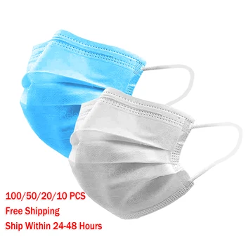 

IN STOCK 100PCS Disposable Masks Anti Gas Fabric Dust Mouth Mask 3 layers Non Woven Mascherine Facemask Protection Face Masks