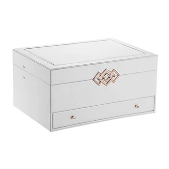 

Jewelry Box Faux PU Medium Jewelry Organizer Vintage Gift for Women Travel Jewellery Box White
