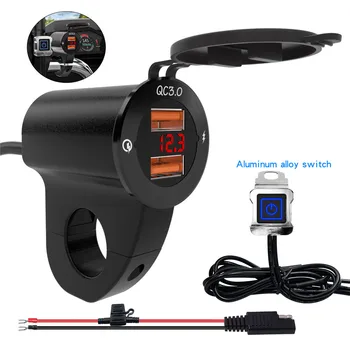 

Aluminum Alloy Motorcycle QC3.0 Dual USB Fast Charging with Voltmeter Digital Display Voltage with Switch