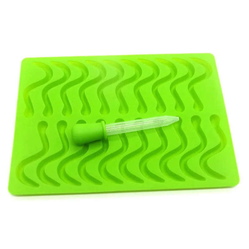 green worms 20 силиконовые полости Gummy Snake Worms шоколадная форма сахар конфеты форма для желе рюмки из льда лоток Форма для пирога инструменты для украшения - Цвет: green worms