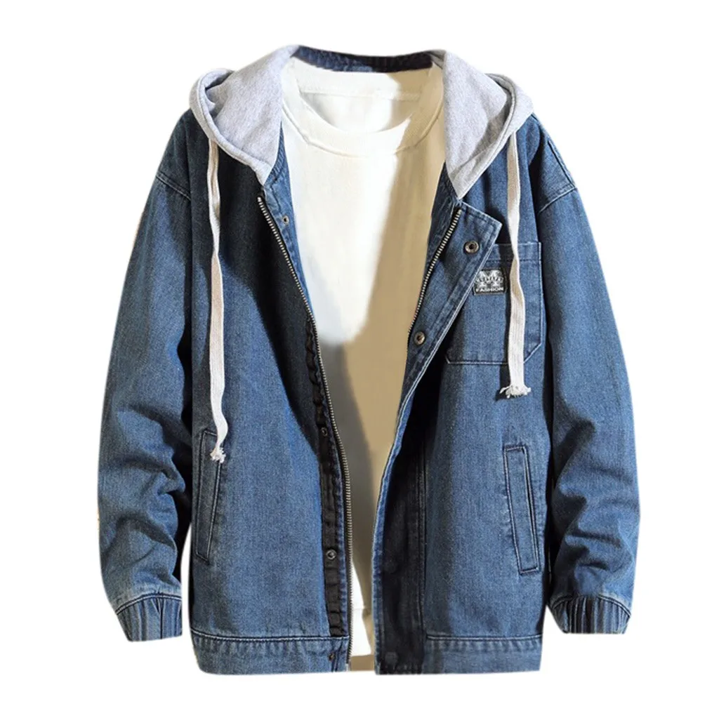 

Men Jean Jacket Casual Autumn&Winter Jacket Hoodies Long Sleeve Outwear Denim Hooded Jackets Coat Veste En Jean