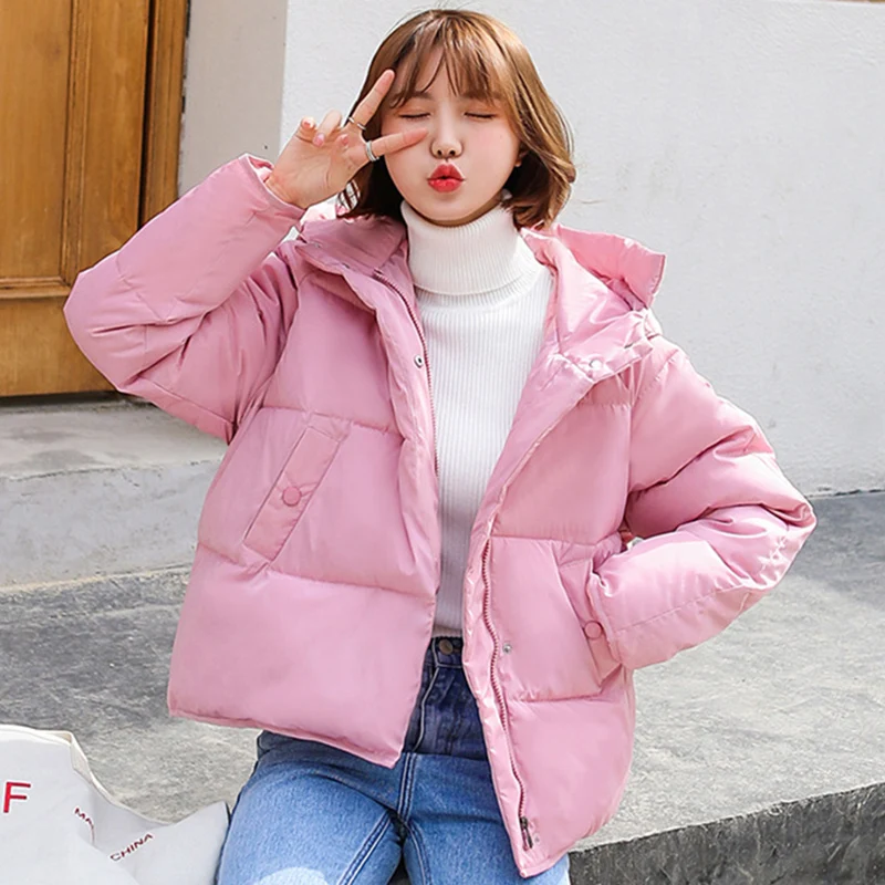 

Women short thick hooded jacket bread suit winter new cotton coat loose cold zipper down cotton coat for ladies